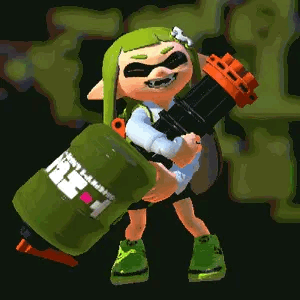 Splatoon 1 Inkling girl hugging her heavy splatling, swaying back and forth